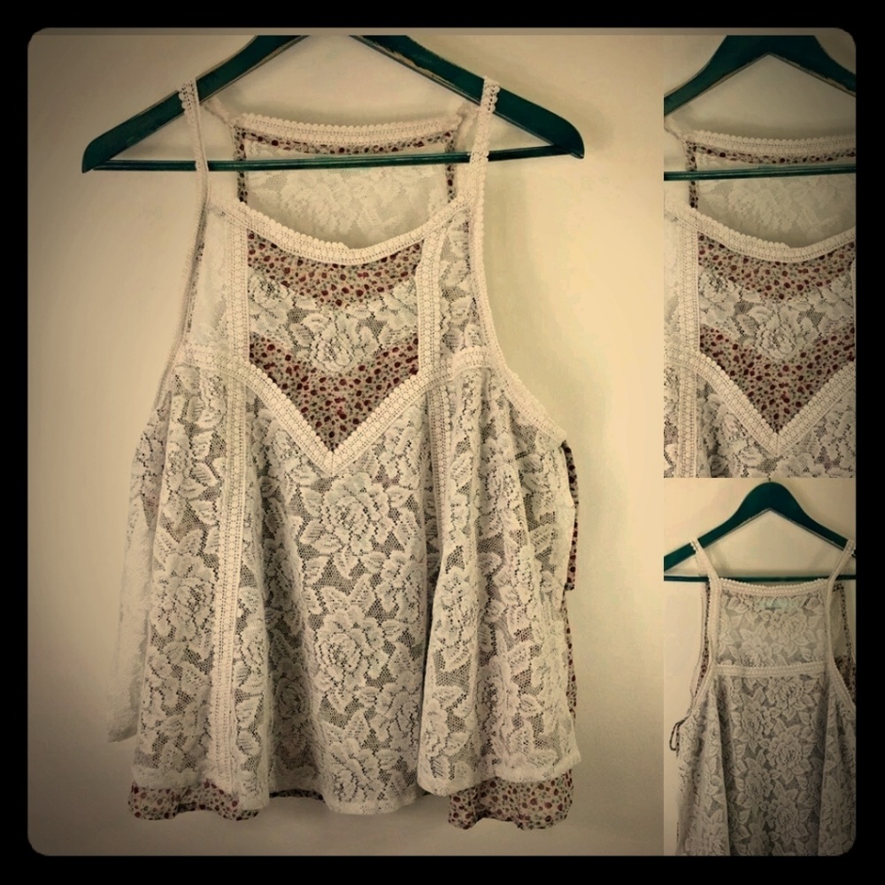Floral and lace tank